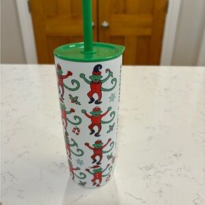 Starbucks x Roller Rabbit 24oz Holiday Monkey Tumbler Straw Cup NWT